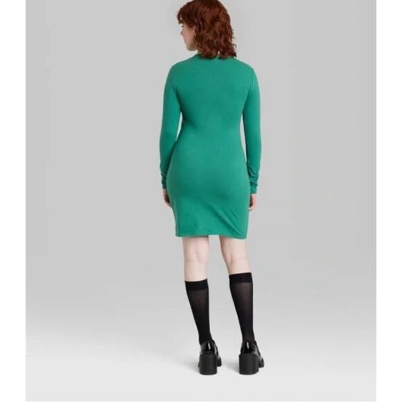 2/$15 NWT Wild Fable Cut Out Long Sleeve Dress Dark Teal Green Size L - Picture 2 of 13